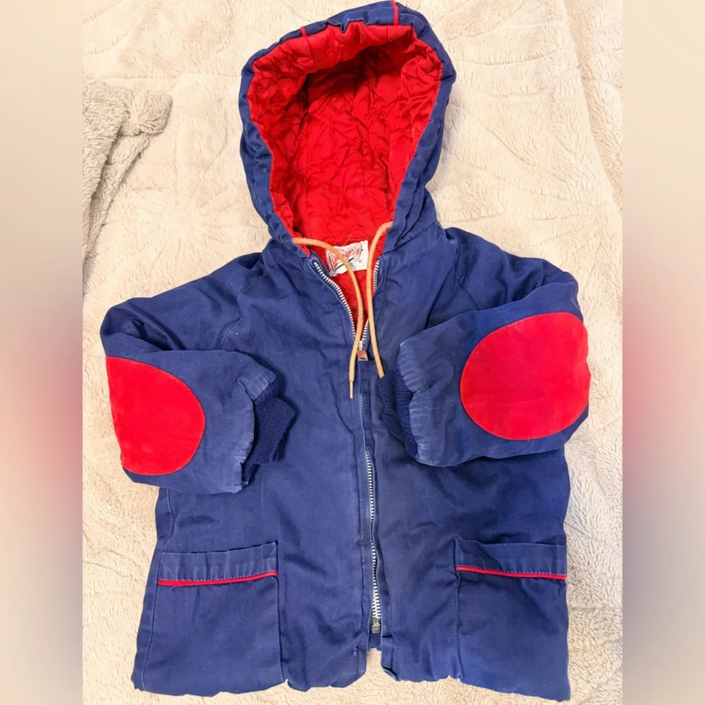 Danny Dare Vintage Toddler Coat 60s Red Blue Jacket Patchwork Boy 3 GUC timeless